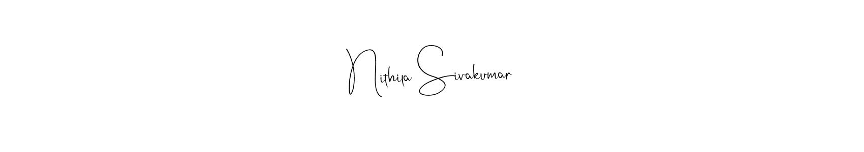 Andilay-7BmLP is a professional signature style that is perfect for those who want to add a touch of class to their signature. It is also a great choice for those who want to make their signature more unique. Get Nithila Sivakumar name to fancy signature for free. Nithila Sivakumar signature style 4 images and pictures png
