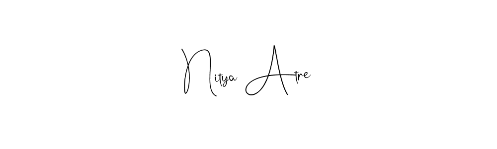 Andilay-7BmLP is a professional signature style that is perfect for those who want to add a touch of class to their signature. It is also a great choice for those who want to make their signature more unique. Get Nitya Atre name to fancy signature for free. Nitya Atre signature style 4 images and pictures png