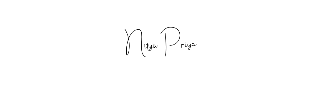 How to make Nitya Priya name signature. Use Andilay-7BmLP style for creating short signs online. This is the latest handwritten sign. Nitya Priya signature style 4 images and pictures png