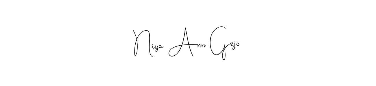 Andilay-7BmLP is a professional signature style that is perfect for those who want to add a touch of class to their signature. It is also a great choice for those who want to make their signature more unique. Get Niya Ann Gejo name to fancy signature for free. Niya Ann Gejo signature style 4 images and pictures png