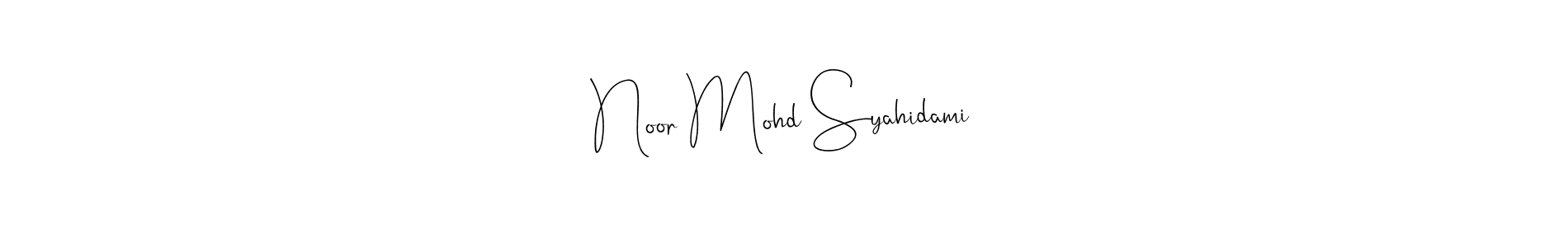 It looks lik you need a new signature style for name Noor Mohd Syahidami. Design unique handwritten (Andilay-7BmLP) signature with our free signature maker in just a few clicks. Noor Mohd Syahidami signature style 4 images and pictures png