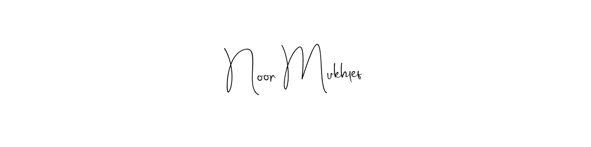 Also You can easily find your signature by using the search form. We will create Noor Mukhlef name handwritten signature images for you free of cost using Andilay-7BmLP sign style. Noor Mukhlef signature style 4 images and pictures png