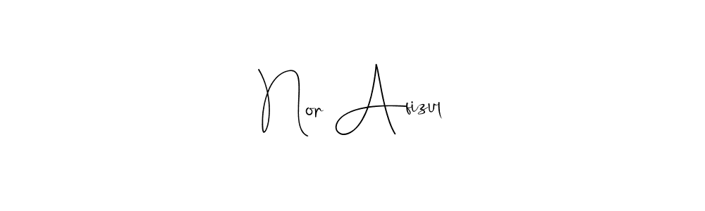 How to make Nor Afizul name signature. Use Andilay-7BmLP style for creating short signs online. This is the latest handwritten sign. Nor Afizul signature style 4 images and pictures png