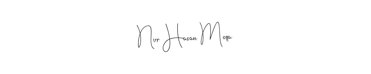 How to make Nur Hasan Molla name signature. Use Andilay-7BmLP style for creating short signs online. This is the latest handwritten sign. Nur Hasan Molla signature style 4 images and pictures png