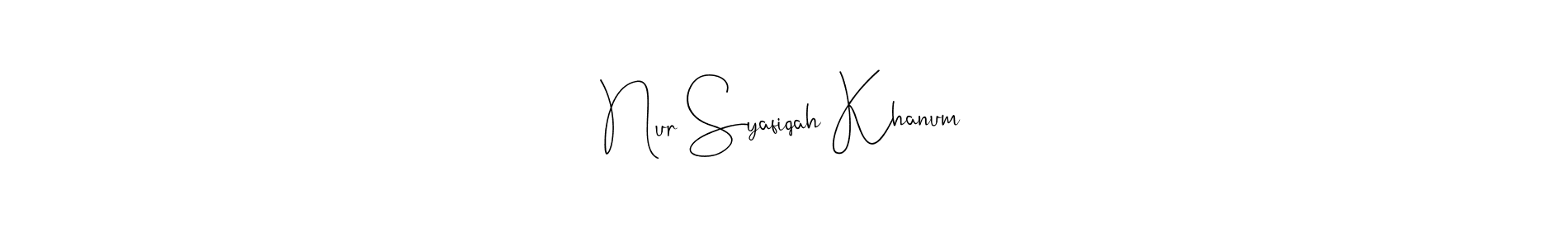 Similarly Andilay-7BmLP is the best handwritten signature design. Signature creator online .You can use it as an online autograph creator for name Nur Syafiqah Khanum. Nur Syafiqah Khanum signature style 4 images and pictures png