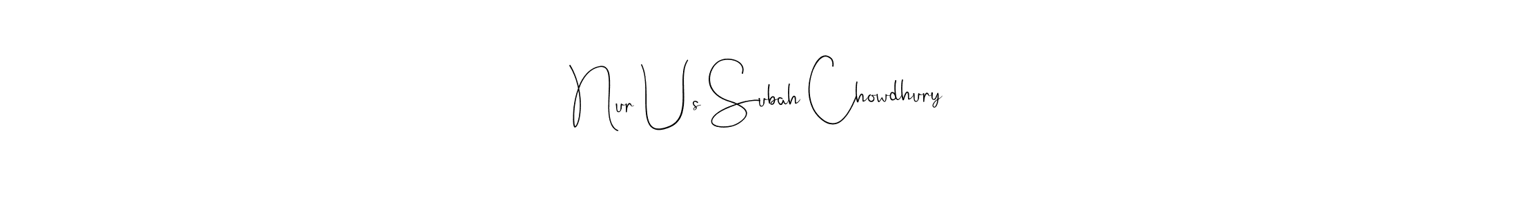 if you are searching for the best signature style for your name Nur Us Subah Chowdhury. so please give up your signature search. here we have designed multiple signature styles  using Andilay-7BmLP. Nur Us Subah Chowdhury signature style 4 images and pictures png