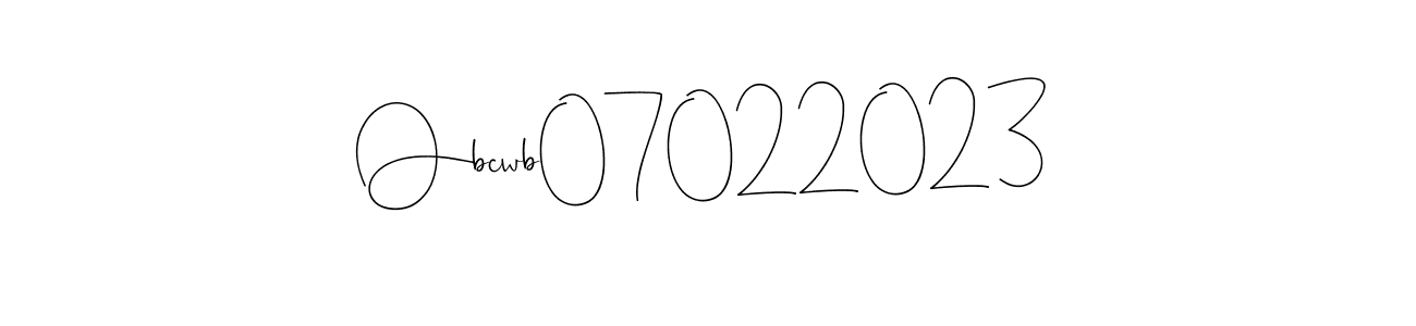 Andilay-7BmLP is a professional signature style that is perfect for those who want to add a touch of class to their signature. It is also a great choice for those who want to make their signature more unique. Get Obcwb07022023 name to fancy signature for free. Obcwb07022023 signature style 4 images and pictures png