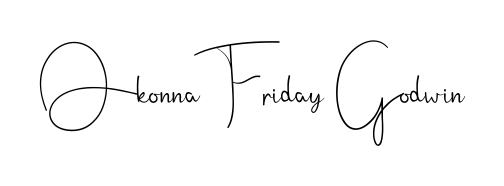 Personalize your online presence with Okonna Friday Godwin signature rendered in elegant Andilay-7BmLP font. Great for website footers and blogs. Okonna Friday Godwin signature style 4 images and pictures png