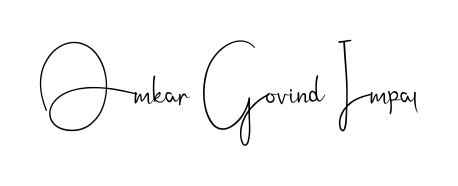 A modern signature idea for name Omkar Govind Impal using Andilay-7BmLP font. Clean strokes and elegant curves make it stand out instantly. Omkar Govind Impal signature style 4 images and pictures png