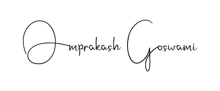 A modern signature idea for name Omprakash Goswami using Andilay-7BmLP font. Clean strokes and elegant curves make it stand out instantly. Omprakash Goswami signature style 4 images and pictures png