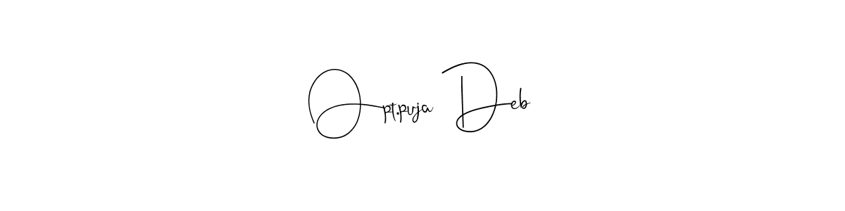 if you are searching for the best signature style for your name Opt.puja Deb. so please give up your signature search. here we have designed multiple signature styles  using Andilay-7BmLP. Opt.puja Deb signature style 4 images and pictures png