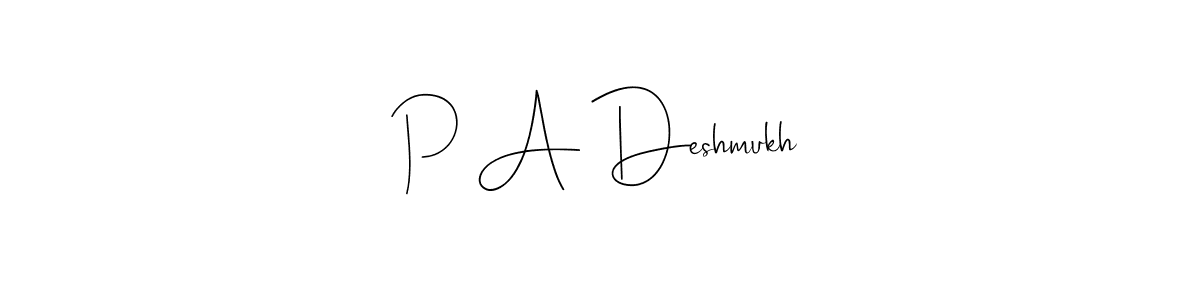 Use a signature maker to create a handwritten signature online. With this signature software, you can design (Andilay-7BmLP) your own signature for name P A Deshmukh. P A Deshmukh signature style 4 images and pictures png