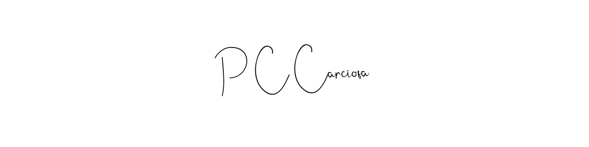if you are searching for the best signature style for your name P C Carciofa. so please give up your signature search. here we have designed multiple signature styles  using Andilay-7BmLP. P C Carciofa signature style 4 images and pictures png