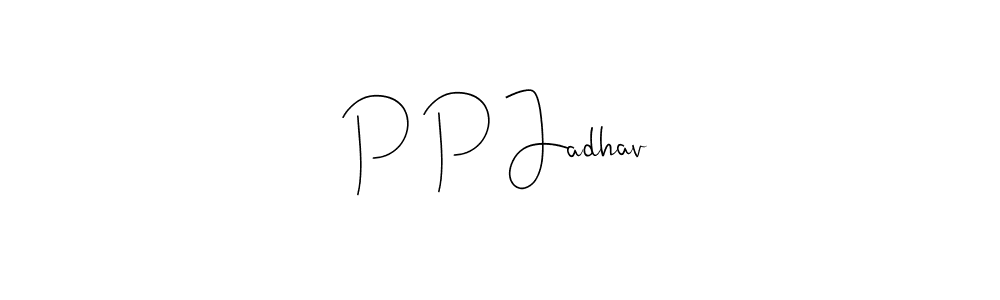 The best way (Andilay-7BmLP) to make a short signature is to pick only two or three words in your name. The name P P Jadhav include a total of six letters. For converting this name. P P Jadhav signature style 4 images and pictures png