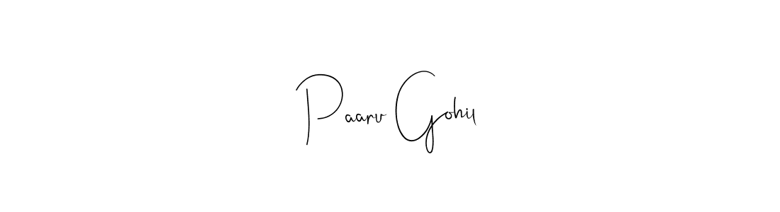 How to make Paaru Gohil name signature. Use Andilay-7BmLP style for creating short signs online. This is the latest handwritten sign. Paaru Gohil signature style 4 images and pictures png