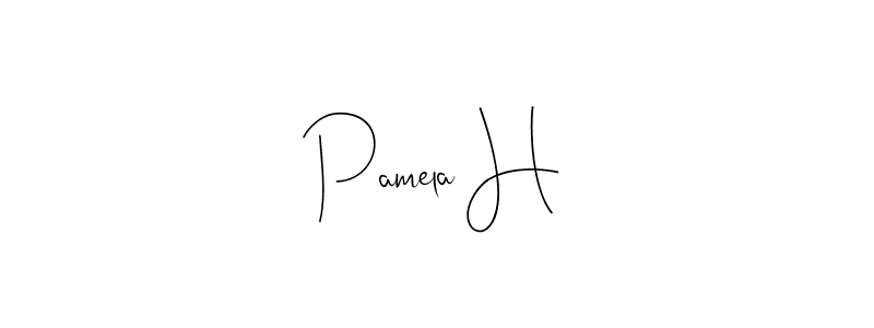 How to make Pamela H name signature. Use Andilay-7BmLP style for creating short signs online. This is the latest handwritten sign. Pamela H signature style 4 images and pictures png