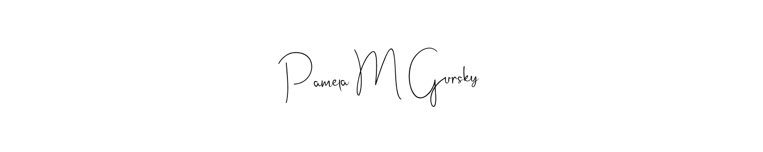 The best way (Andilay-7BmLP) to make a short signature is to pick only two or three words in your name. The name Pamela M Gursky include a total of six letters. For converting this name. Pamela M Gursky signature style 4 images and pictures png