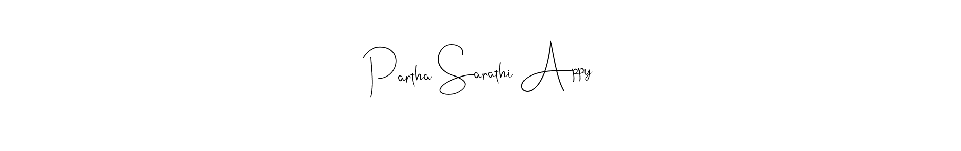 Similarly Andilay-7BmLP is the best handwritten signature design. Signature creator online .You can use it as an online autograph creator for name Partha Sarathi Appy. Partha Sarathi Appy signature style 4 images and pictures png