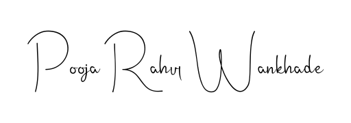Designed for modern professionals: Pooja Rahul Wankhade name signature crafted with Andilay-7BmLP script. Ready for digital PDF workflows. Pooja Rahul Wankhade signature style 4 images and pictures png