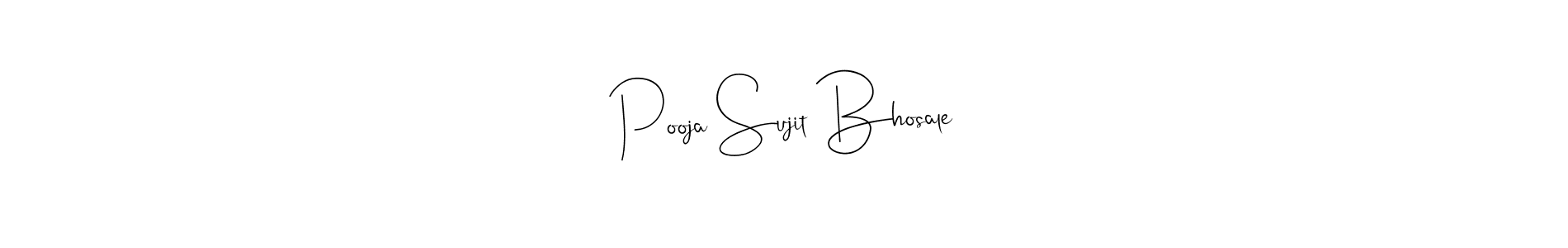 How to make Pooja Sujit Bhosale name signature. Use Andilay-7BmLP style for creating short signs online. This is the latest handwritten sign. Pooja Sujit Bhosale signature style 4 images and pictures png
