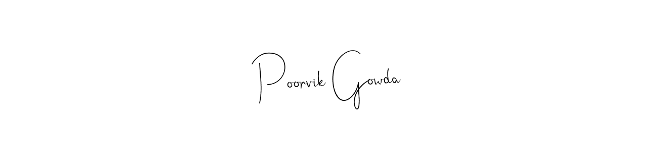 The best way (Andilay-7BmLP) to make a short signature is to pick only two or three words in your name. The name Poorvik Gowda include a total of six letters. For converting this name. Poorvik Gowda signature style 4 images and pictures png