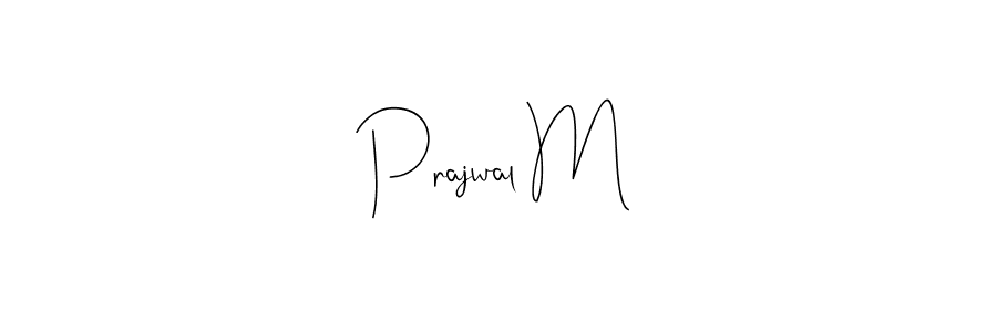 How to make Prajwal M name signature. Use Andilay-7BmLP style for creating short signs online. This is the latest handwritten sign. Prajwal M signature style 4 images and pictures png