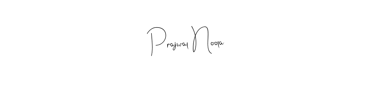 How to make Prajwal Noola name signature. Use Andilay-7BmLP style for creating short signs online. This is the latest handwritten sign. Prajwal Noola signature style 4 images and pictures png