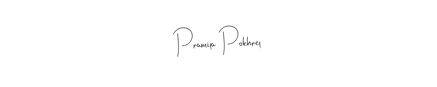 How to make Pramila Pokhrel name signature. Use Andilay-7BmLP style for creating short signs online. This is the latest handwritten sign. Pramila Pokhrel signature style 4 images and pictures png