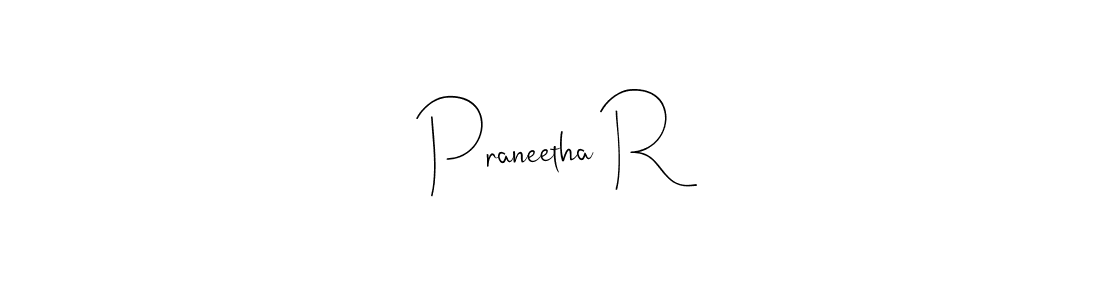 The best way (Andilay-7BmLP) to make a short signature is to pick only two or three words in your name. The name Praneetha R include a total of six letters. For converting this name. Praneetha R signature style 4 images and pictures png