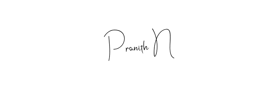 The best way (Andilay-7BmLP) to make a short signature is to pick only two or three words in your name. The name Pranith N include a total of six letters. For converting this name. Pranith N signature style 4 images and pictures png