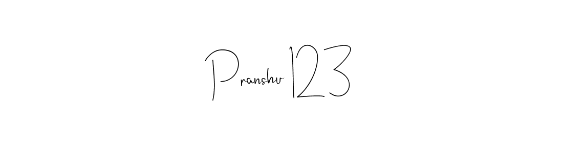 How to make Pranshu 123 name signature. Use Andilay-7BmLP style for creating short signs online. This is the latest handwritten sign. Pranshu 123 signature style 4 images and pictures png