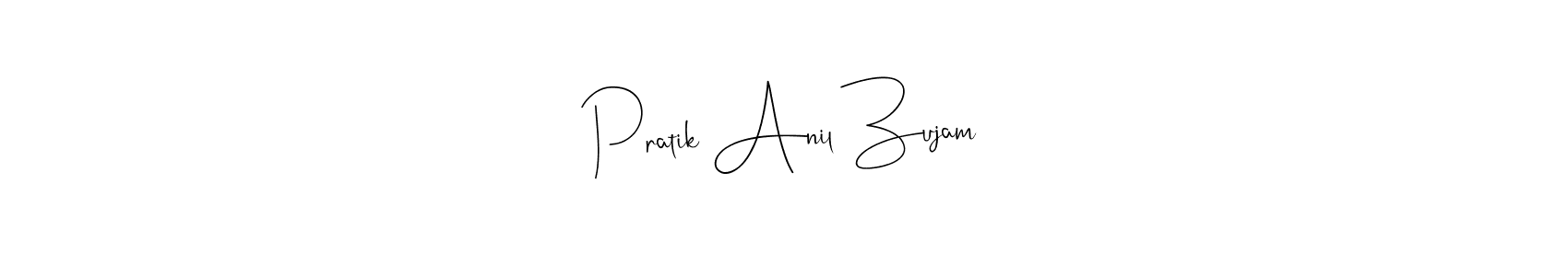 This is the best signature style for the Pratik Anil Zujam name. Also you like these signature font (Andilay-7BmLP). Mix name signature. Pratik Anil Zujam signature style 4 images and pictures png