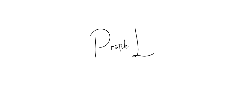 Andilay-7BmLP is a professional signature style that is perfect for those who want to add a touch of class to their signature. It is also a great choice for those who want to make their signature more unique. Get Pratik L name to fancy signature for free. Pratik L signature style 4 images and pictures png