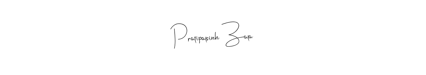 How to make Pratipalsinh Zala name signature. Use Andilay-7BmLP style for creating short signs online. This is the latest handwritten sign. Pratipalsinh Zala signature style 4 images and pictures png