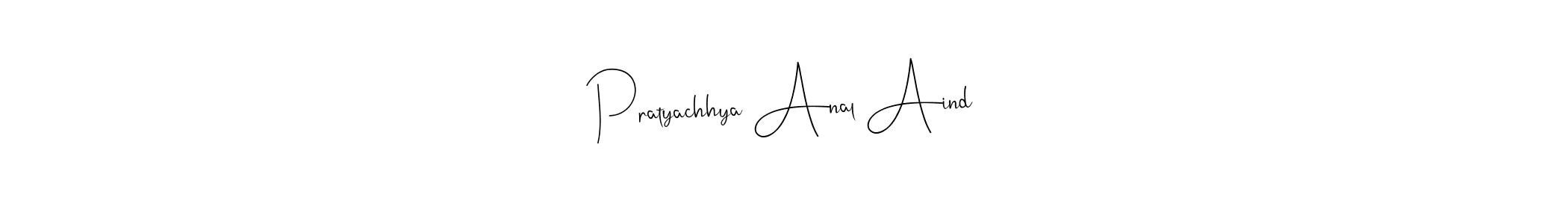 if you are searching for the best signature style for your name Pratyachhya Anal Aind. so please give up your signature search. here we have designed multiple signature styles  using Andilay-7BmLP. Pratyachhya Anal Aind signature style 4 images and pictures png