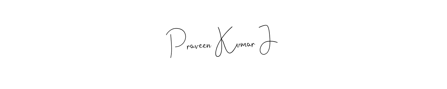 How to make Praveen Kumar J name signature. Use Andilay-7BmLP style for creating short signs online. This is the latest handwritten sign. Praveen Kumar J signature style 4 images and pictures png