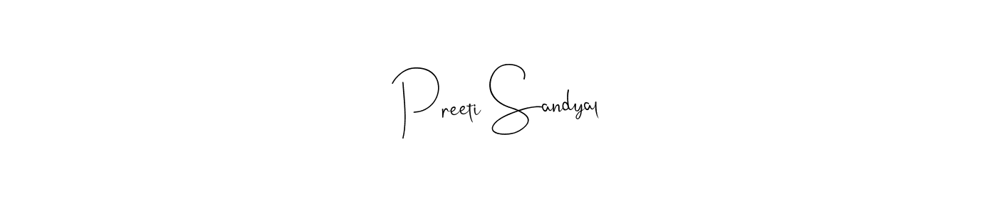Andilay-7BmLP is a professional signature style that is perfect for those who want to add a touch of class to their signature. It is also a great choice for those who want to make their signature more unique. Get Preeti Sandyal name to fancy signature for free. Preeti Sandyal signature style 4 images and pictures png