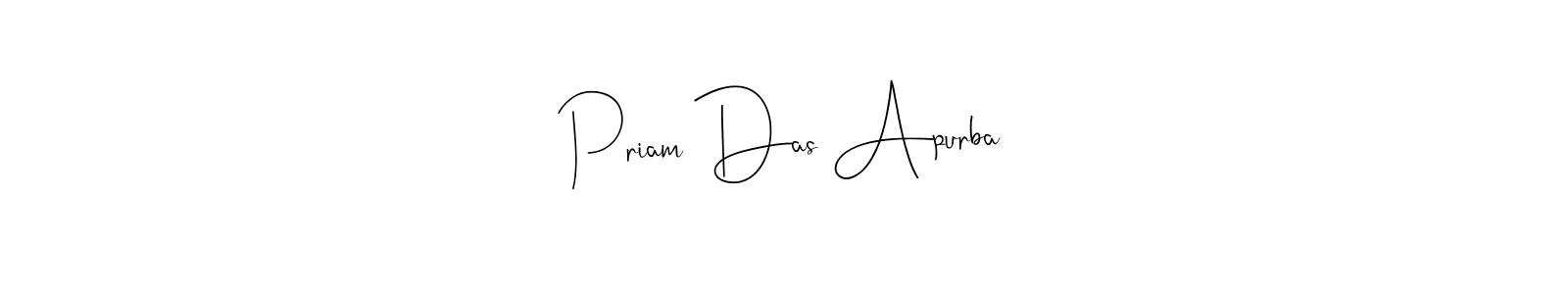 Andilay-7BmLP is a professional signature style that is perfect for those who want to add a touch of class to their signature. It is also a great choice for those who want to make their signature more unique. Get Priam Das Apurba name to fancy signature for free. Priam Das Apurba signature style 4 images and pictures png