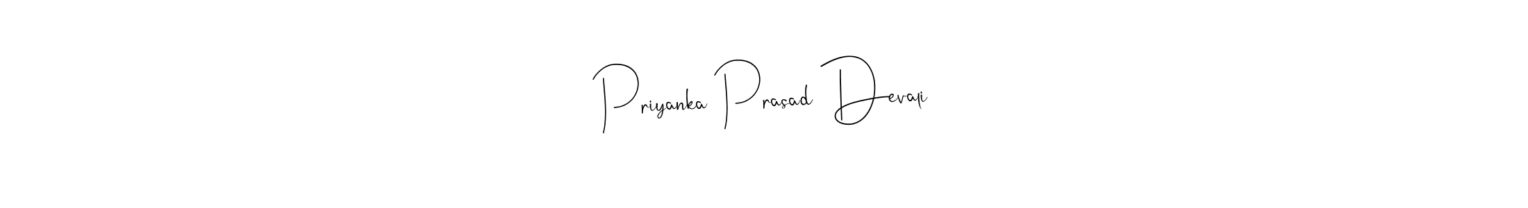 How to make Priyanka Prasad Devali name signature. Use Andilay-7BmLP style for creating short signs online. This is the latest handwritten sign. Priyanka Prasad Devali signature style 4 images and pictures png