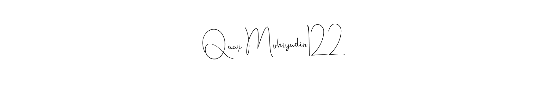 How to make Qaali Muhiyadin122 name signature. Use Andilay-7BmLP style for creating short signs online. This is the latest handwritten sign. Qaali Muhiyadin122 signature style 4 images and pictures png