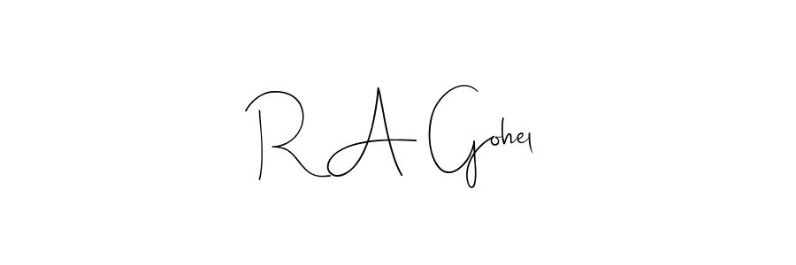 How to make R A Gohel name signature. Use Andilay-7BmLP style for creating short signs online. This is the latest handwritten sign. R A Gohel signature style 4 images and pictures png