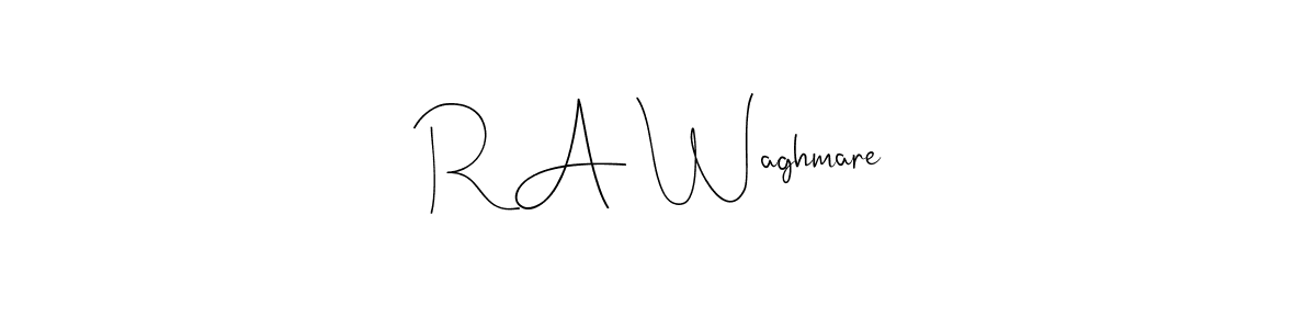 How to make R A Waghmare name signature. Use Andilay-7BmLP style for creating short signs online. This is the latest handwritten sign. R A Waghmare signature style 4 images and pictures png