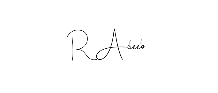How to Draw R Adeeb signature style? Andilay-7BmLP is a latest design signature styles for name R Adeeb. R Adeeb signature style 4 images and pictures png