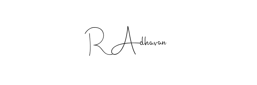 Design your own signature with our free online signature maker. With this signature software, you can create a handwritten (Andilay-7BmLP) signature for name R Adhavan. R Adhavan signature style 4 images and pictures png