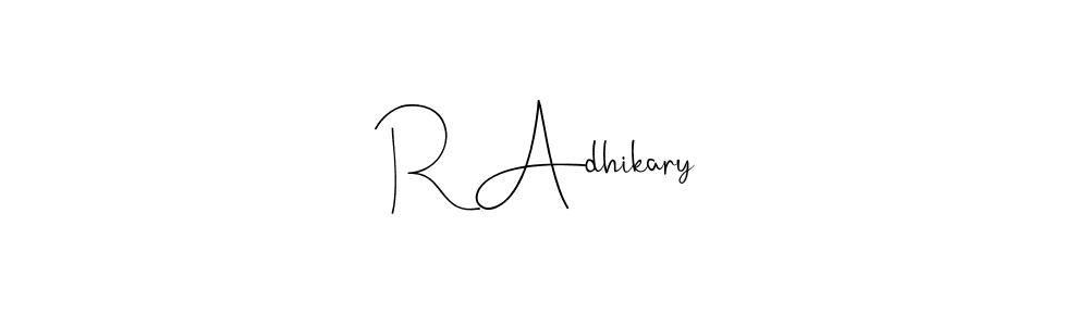 Use a signature maker to create a handwritten signature online. With this signature software, you can design (Andilay-7BmLP) your own signature for name R Adhikary. R Adhikary signature style 4 images and pictures png