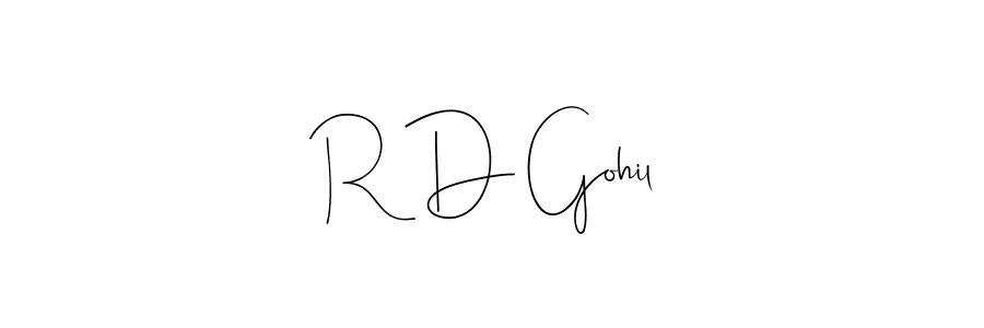 if you are searching for the best signature style for your name R D Gohil. so please give up your signature search. here we have designed multiple signature styles  using Andilay-7BmLP. R D Gohil signature style 4 images and pictures png