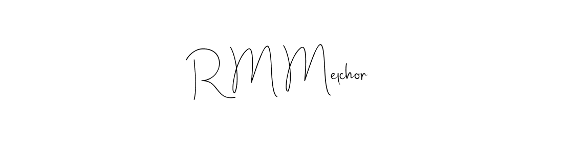 How to make R M Melchor name signature. Use Andilay-7BmLP style for creating short signs online. This is the latest handwritten sign. R M Melchor signature style 4 images and pictures png