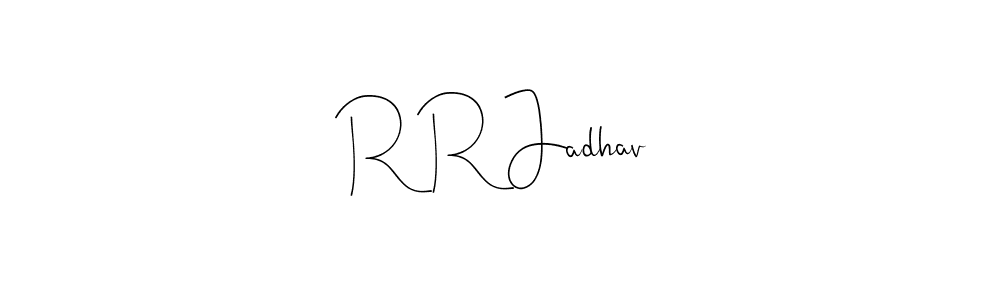 This is the best signature style for the R R Jadhav name. Also you like these signature font (Andilay-7BmLP). Mix name signature. R R Jadhav signature style 4 images and pictures png