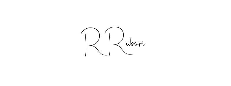 How to make R Rabari name signature. Use Andilay-7BmLP style for creating short signs online. This is the latest handwritten sign. R Rabari signature style 4 images and pictures png