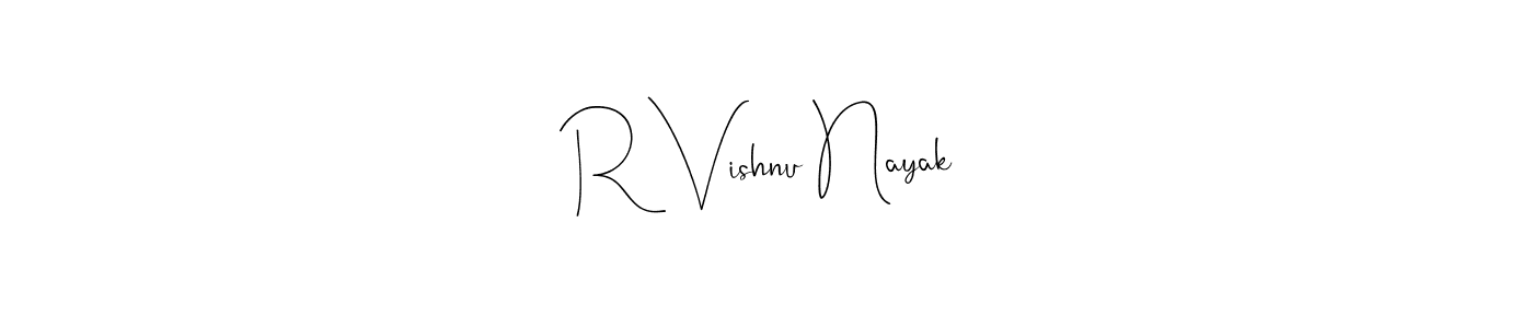The best way (Andilay-7BmLP) to make a short signature is to pick only two or three words in your name. The name R Vishnu Nayak include a total of six letters. For converting this name. R Vishnu Nayak signature style 4 images and pictures png